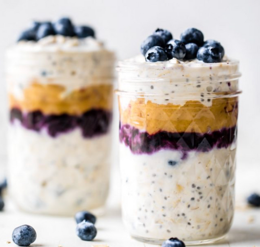 PROTEIN OATS WITH GRASS-FED WHEY, PEANUT BUTTER AND WILD BLUEBERRIES