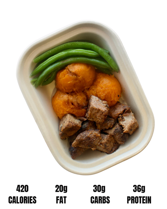 #249 Basics: Grass-Finished Tri-Tip Steak, Sweet Potato, Organic Spinach